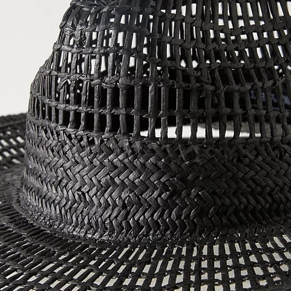 Anthropologie Wyeth Geo Open Weave rancher Stylish Black Woven Hat - Picture 2 of 7
